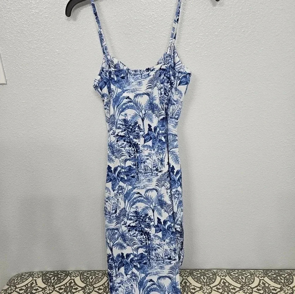NWT Cider Landscape Painting Midi Side Slit Slip Dress - Picture 4 of 8